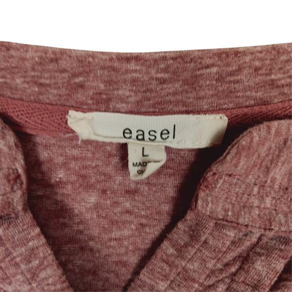 EASEL Top Raw Hem Heather Rose 3/4 Sleeves Snap V-Neck - Large - Picture 7 of 8